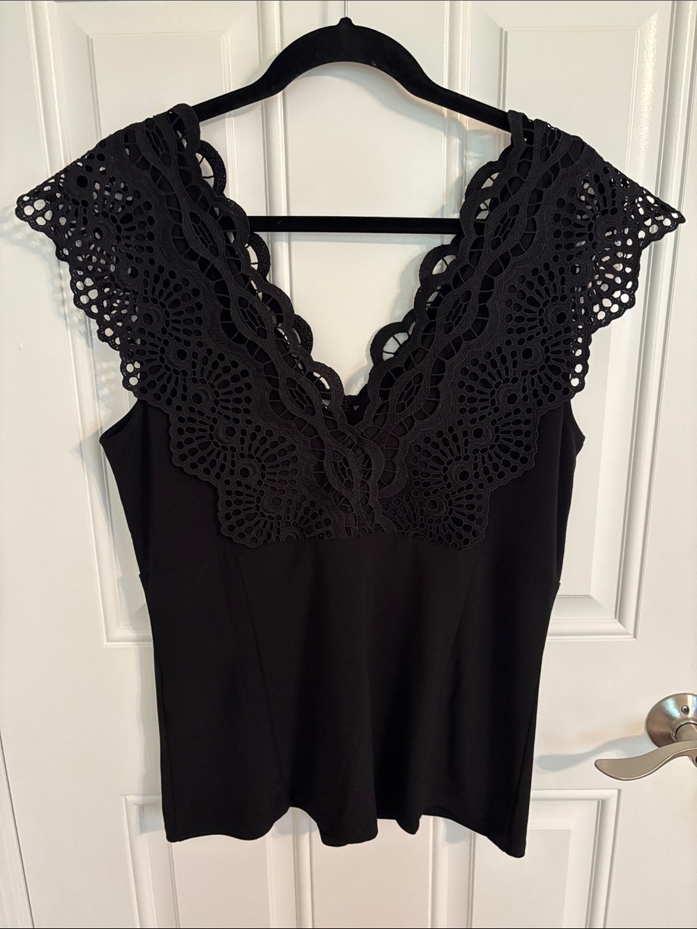 White House Black Market Black Crochet V-Neck Camisole